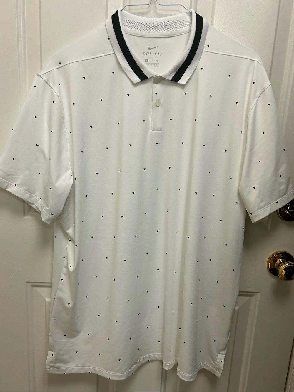 Nike Dri-Fit White Polo with Small Black Print and Contrast Collar